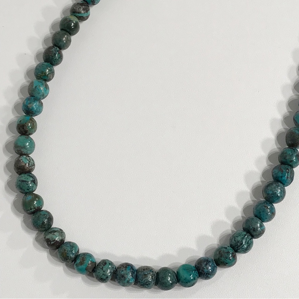 Vintage Native American Sterling Silver 9mm Turquoise Cone Beaded Necklace 24" - Picture 5 of 16